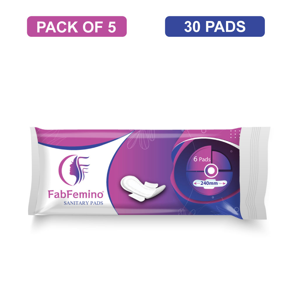 FabFemino Cottony Soft Rash Free Sanitary Pads - 240MM - Pack of 5